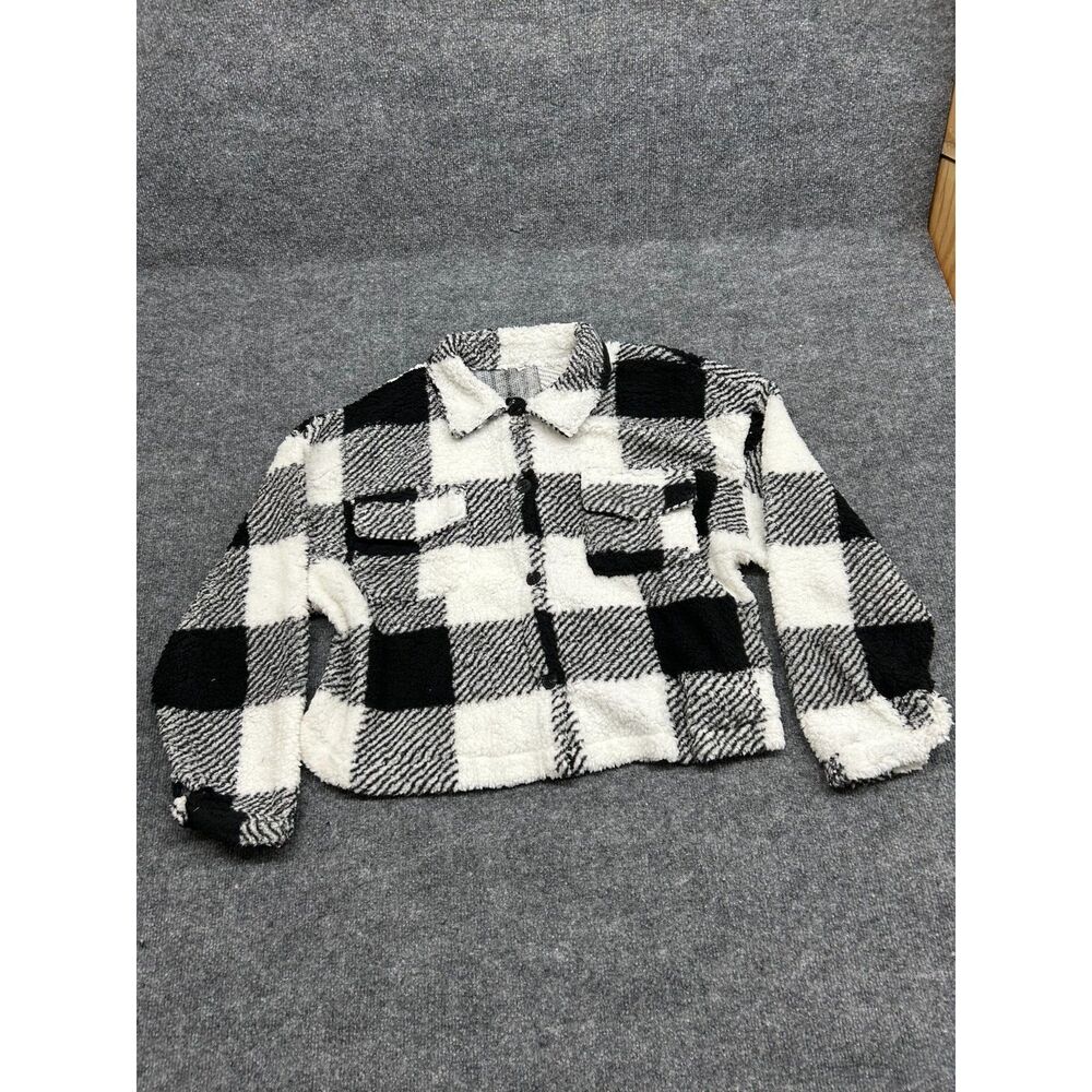 Women’s XXL Black White Buffalo Plaid Sherpa Shacket Jacket